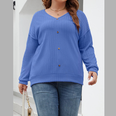 Plus Size V-Neck Dropped Shoulder Blouse