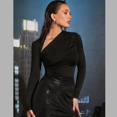 Asymmetrical Cutout Ruched Long Sleeve Top