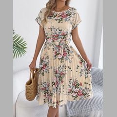 Floral Print Pleated A-Line Midi Dress