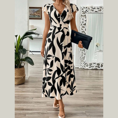 Printed Surplice Wrap Midi Dress