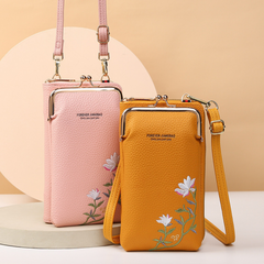 Flower Embroidery Fashion Phone Bag With Lock Buckle Wallet Shoulder And Crossbody Bags