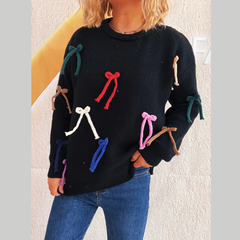 Colorful Bow Round Neck Sweater