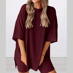 Full Size Relaxed Fit Round Neck Top and Shorts Two-Piece Set Plus Size