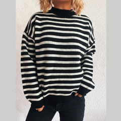Striped Mock Neck Long Sleeve Sweater