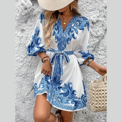 Paisley V-Neck 3/4 Sleeve Mini Dress