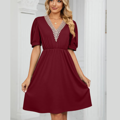 V-Neck Puff Sleeve Dress