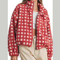 Plaid Zip Up Sherpa Jacket