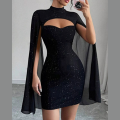 Cutout Bodycon Mini Dress with Cape Sleeves