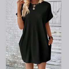 Pocketed Round Neck Short Sleeve Dress
