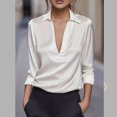 Elegant Deep V Long Sleeve Blouse