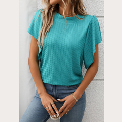 Round Neck Flutter Sleeve T-Shirt