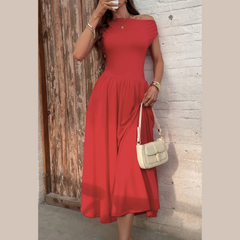 Single Shoulder Midi Dress with Pockets