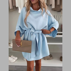Batwing Sleeve Tie Waist Mini Dress