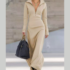 Zip Collar Long Sleeve Maxi Dress