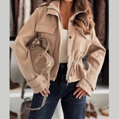 Drawstring Button-Up Casual Jacket
