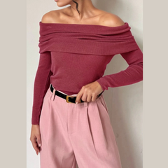 Off-Shoulder Long Sleeve Knit Top