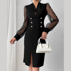 Slit Front Sheer Sleeve Dress