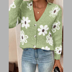 Floral Print Button-Up Knit Cardigan