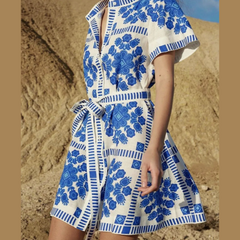 Floral Printed Tie Waist Short Sleeve Dress