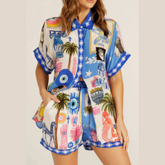 Button Up Half Sleeve Top and Shorts Set