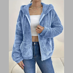 Drawstring Fleece Zip-Up Outerwear