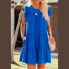 Trendy Ruffled Round Neck Cap Sleeve Mini Dress