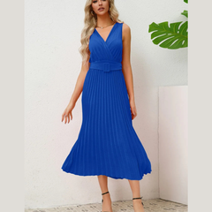 Surplice Sleeveless Midi Pleated Dress