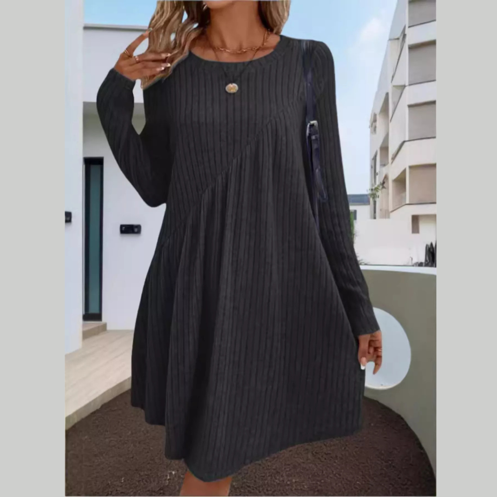 Casual Ribbed Knit Long Sleeve Swing Dress – Nwwchic