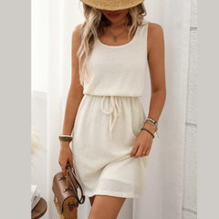 Waffle-Knit Drawstring Mini Tank Dress