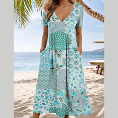 Full Size Floral V-Neck Casual Midi Dress Plus Size