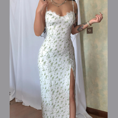 Split Printed Sweetheart Neck Cami Dress