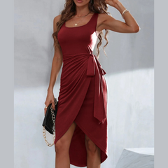 Wrap Tank Midi Dress with Asymmetric Hem