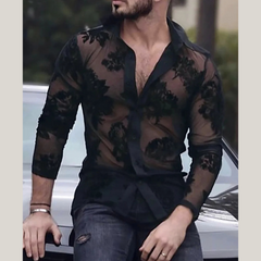 Men's Lace Button Down Long Sleeve Shirt