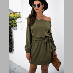 One Shoulder Tie Waist Dress
