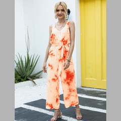 Ivy Lane Tie-Dye Tie Waist Sleeveless Jumpsuit